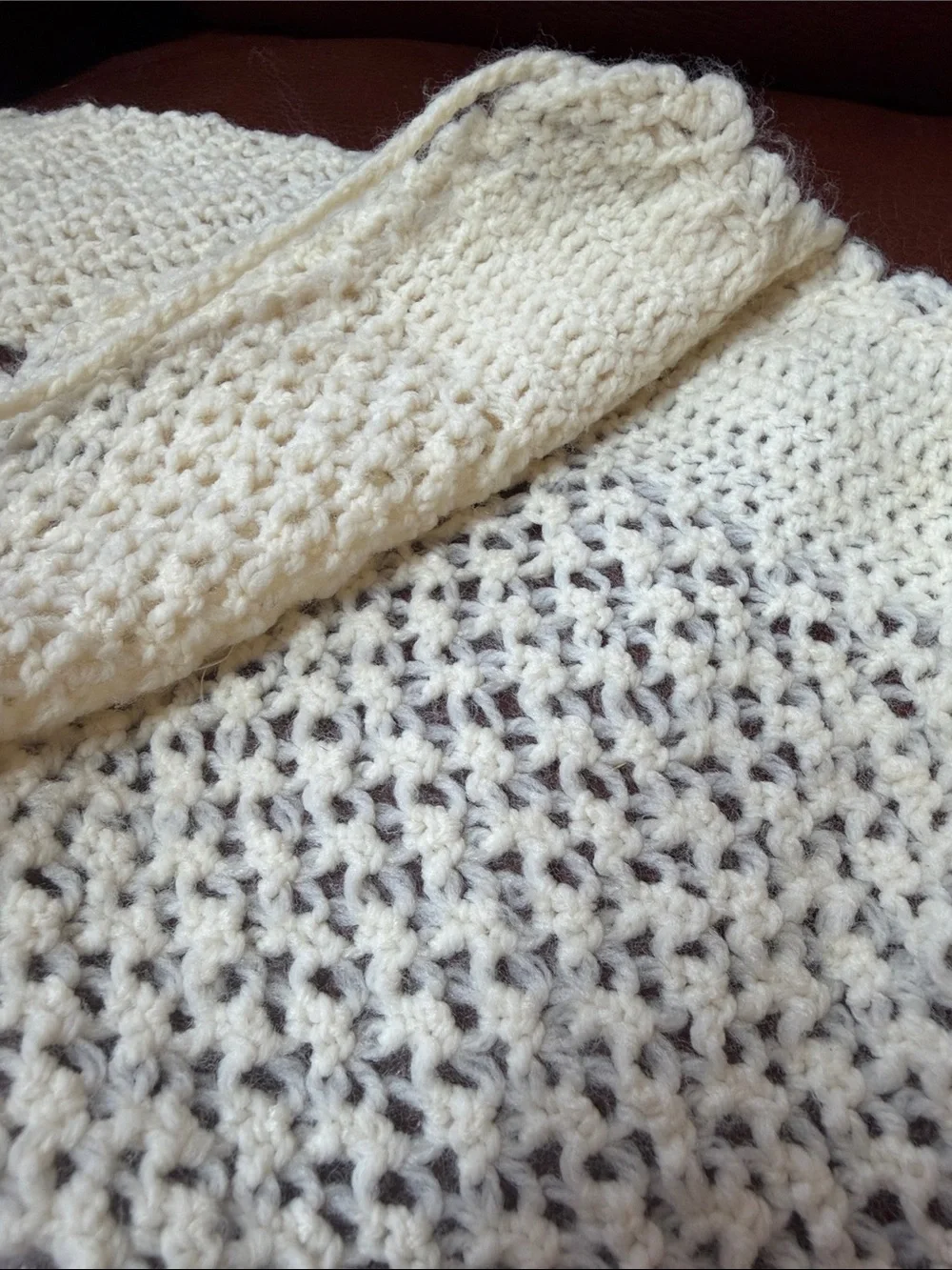 1950’s Cream Knit Open-Front Baby Sweater with Pom Tie